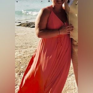 Davids Bridal Double Strap Wrap Bridesmaid Dress Size 18 Coral Reef